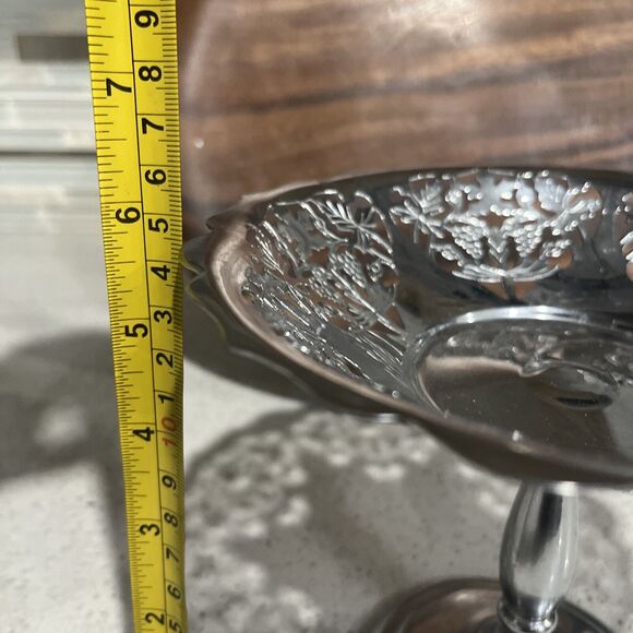 Vintage Krome Kraft Farber Brothers Ornate Chrome Compote Serving Bowl w Stand 5 - Picture 11 of 11